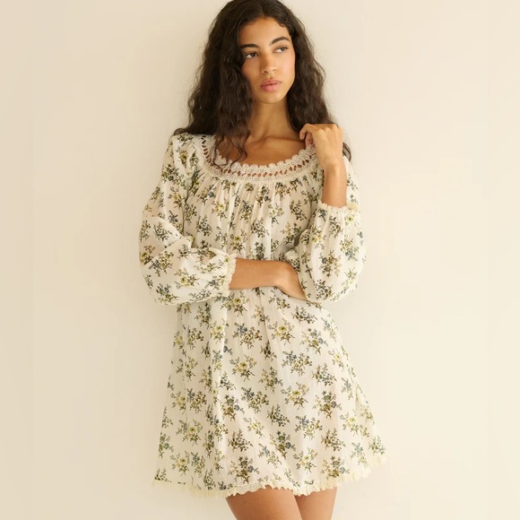 Doen Donelle Cotton Voile Lace Long Sleeve Mini Dress Crème Fleur Du Palais - Picture 6 of 8